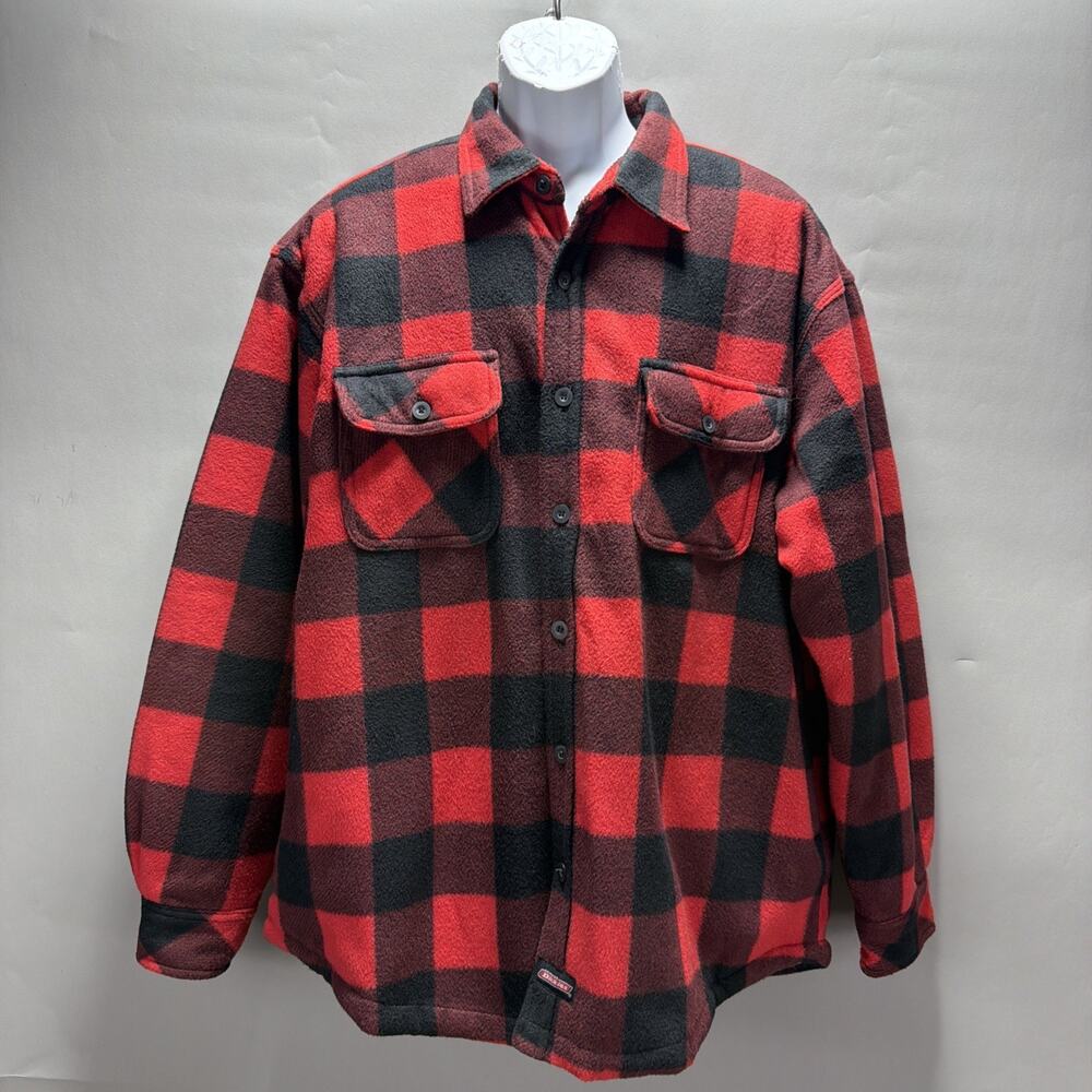 Dickies Micro Fleece Shirt Jacket Quilted Lining Red Black Buffalo Plaid XL
